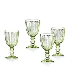 Twill Set Of  Four Red Wine  Goblet Beverage Glass Cup by - Emerald Green -
